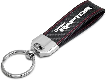 iPick Image for Ford F-150 Raptor 2017 up Real Black Carbon Fiber Loop Strap Key Chain with Red Stitching - Official Licensed