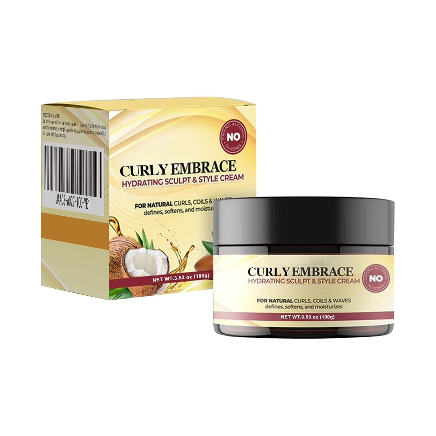 Hydrating Curl Styling Cream, Frizz Control & Shine for Curly Hair, 1 Pack