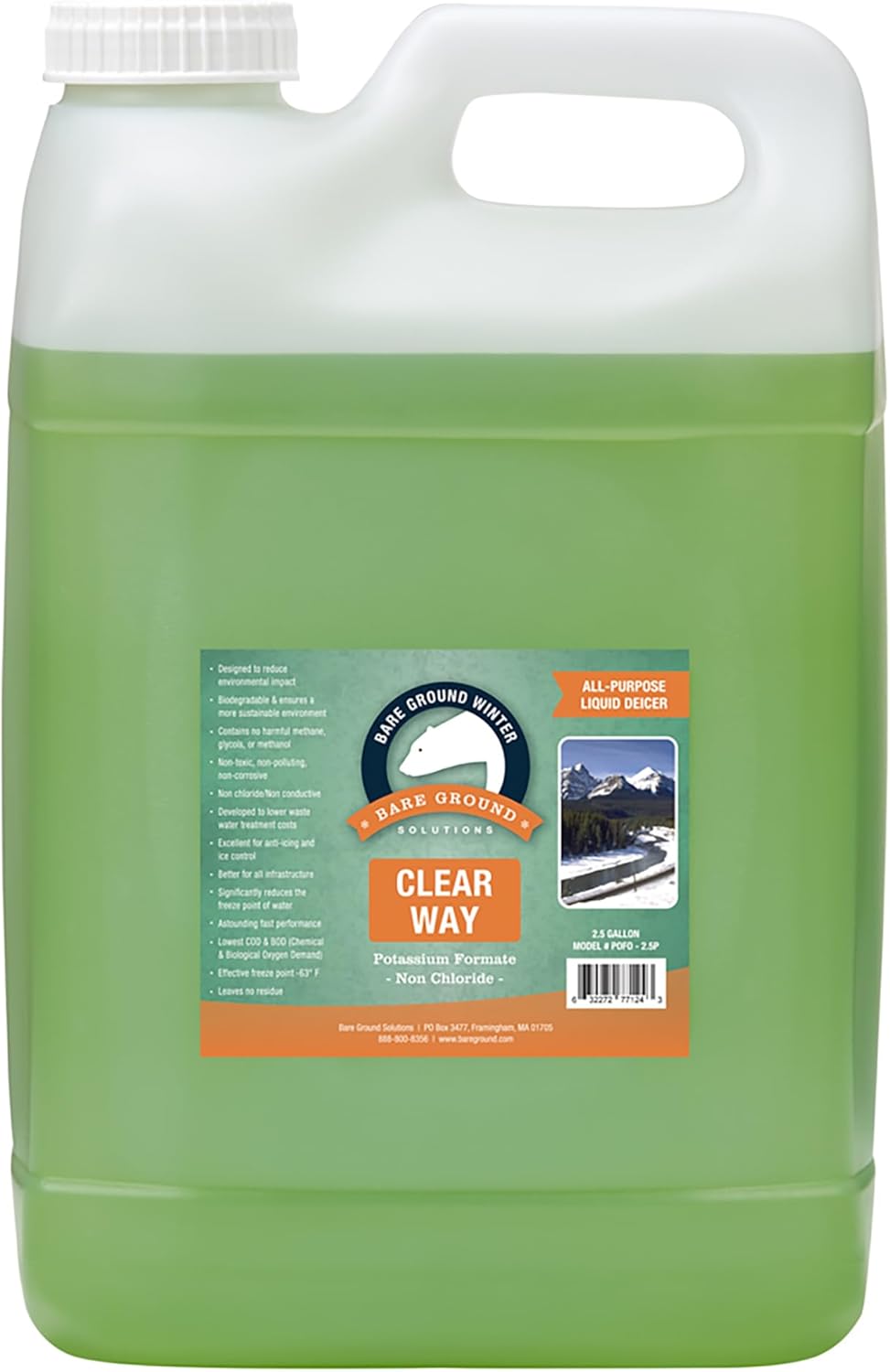 Bare Ground Winter Bare Ground Solutions PoFo-1G Clear Way Liquid Deicer-Non-Chloride Potassium Formate, 1 Gallon, Green