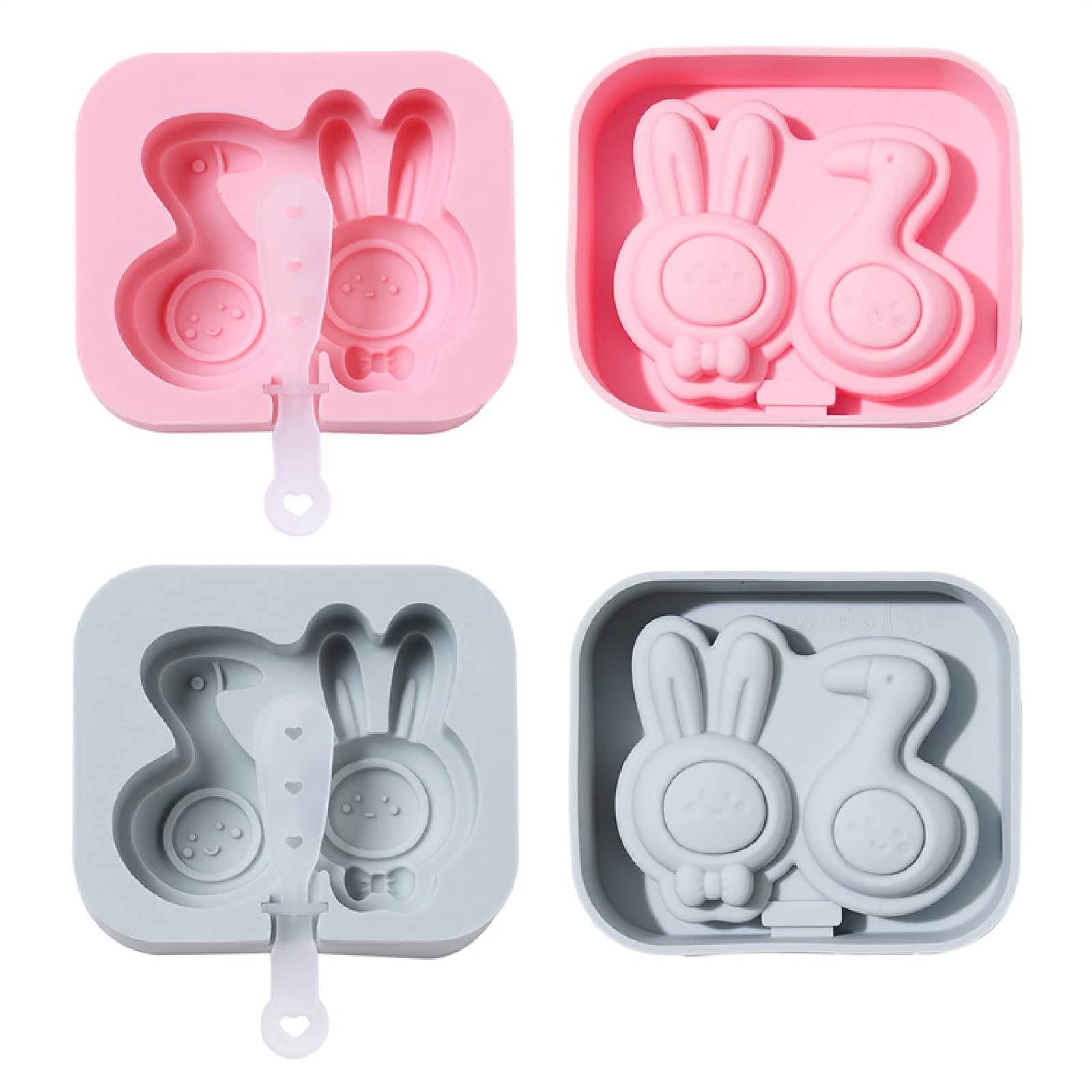 Fondant Molds2 Pieces Little Rabbit Duck Duck Silicone Ice Cream Mold Children's Homemade DIY Ice Crystal Drizzle Milk Stick Popsicle Popsicle