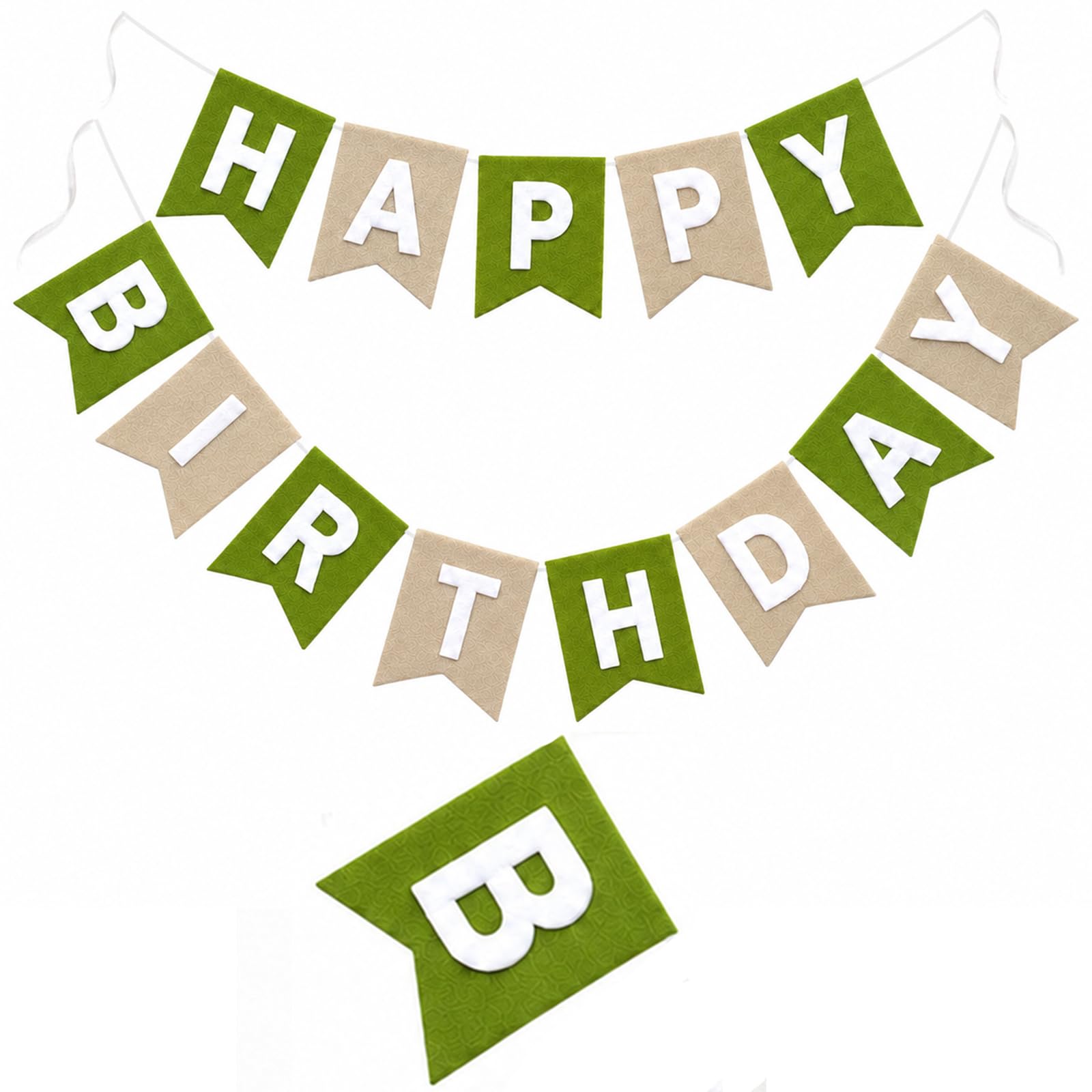 G2PLUS Sage Green and Brown Happy Birthday Bunting Felt: Pre-Strung Birthday Banner for Boys, Men, Adults and Kids Birthday Party Decoration