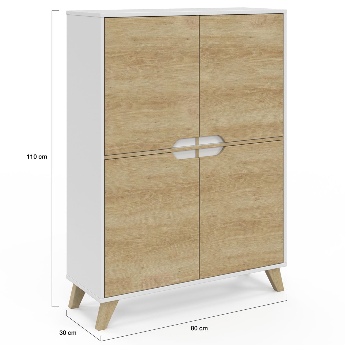 IDMarket - 4-türiges Aufbewahrungsmöbel Helsinki skandinavisch weiß und Holz