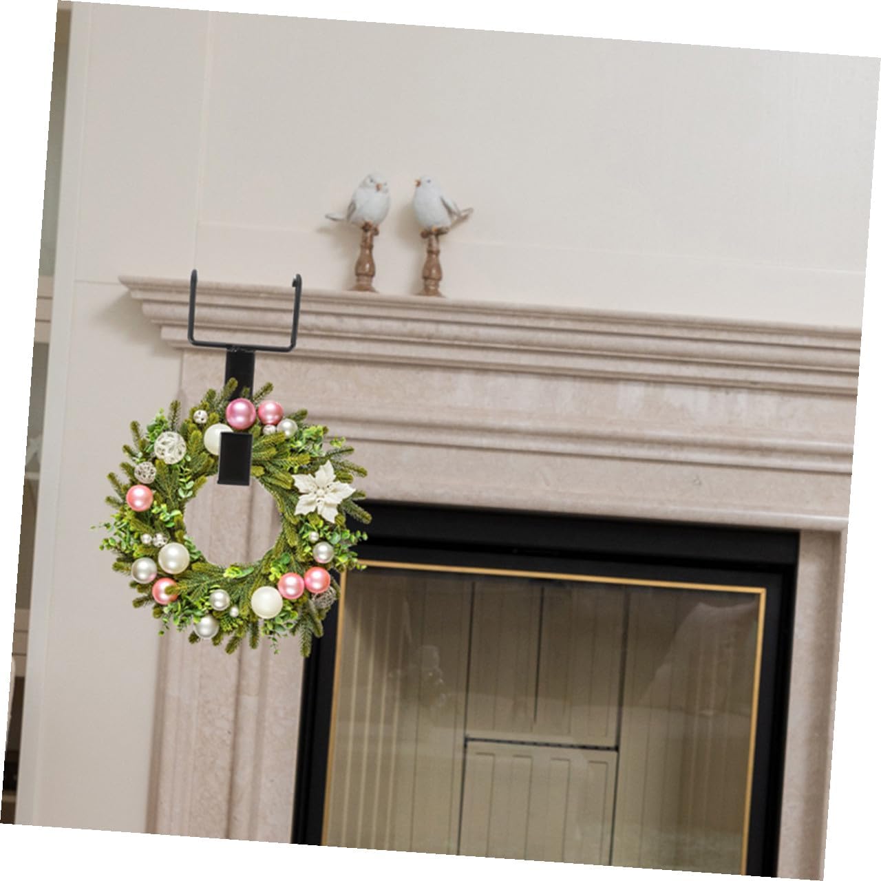 FRCOLOR The Door Wreath Hanger Hook Set 4pcs Black Wrought Iron Double Hooks for Christmas Garland Exterior Door Wreath Holder Holiday Decorations