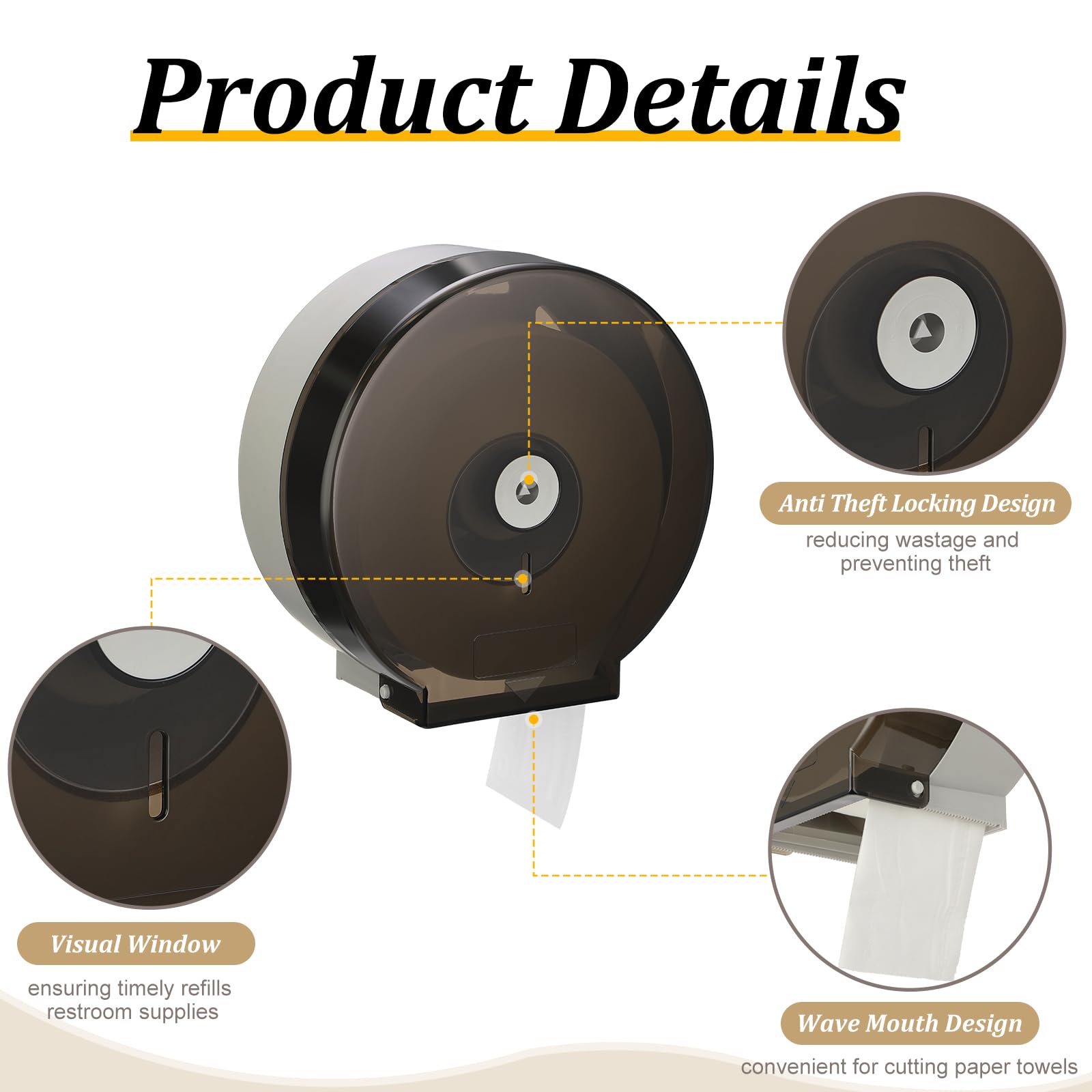 Layhit Paquete de 4 dispensadores de papel higiénico, dispensador comercial de toallas de papel higiénico, dispensador de papel higiénico de un solo rollo de 9 pulgadas, soporte de pared con cerradura