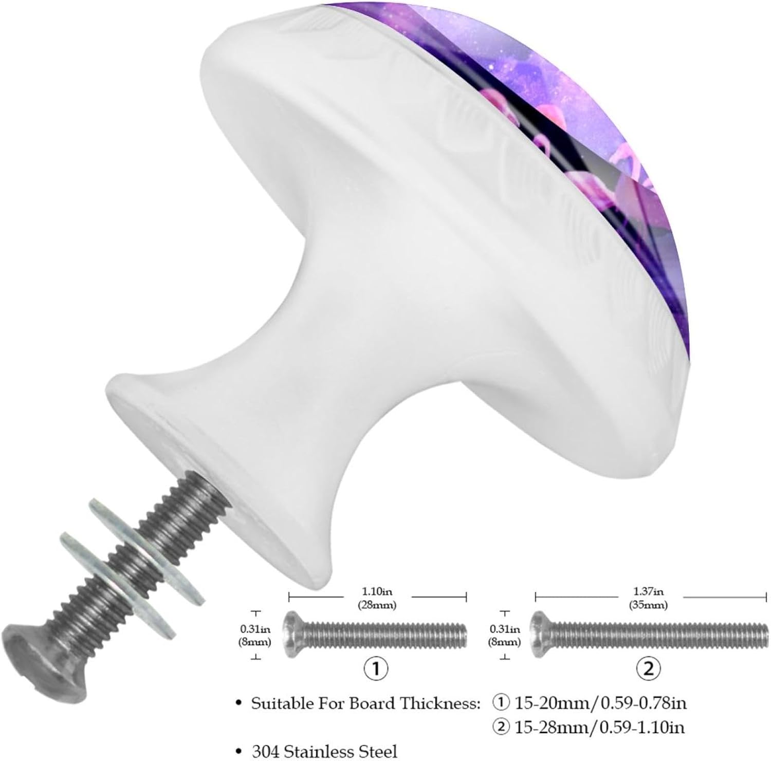 Black Flamingos on Purple Galaxy Mushroom Cabinet Knobs, Decorative Drawer Pulls with Screws Included for Farmhouse & Modern Home Decor