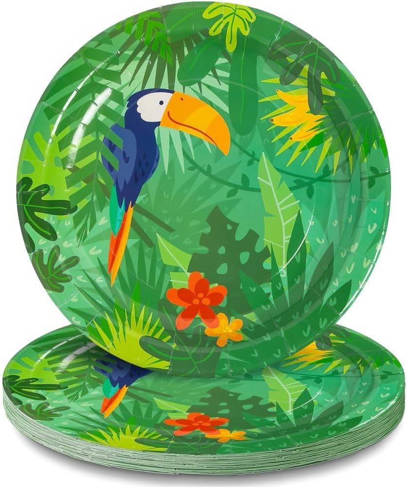 Fun Express Toucan Jungle Tropical Party Paper Dinner Plates - Tableware Dessert Plates for Birthday Wedding Holiday New Year Baby Shower Party Supplies - 8 Pieces