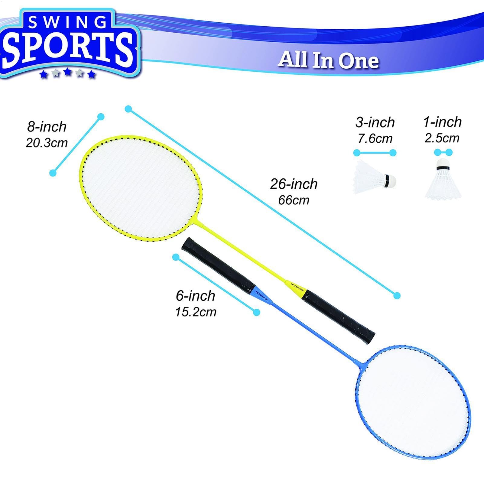Set completo di badminton - Set da badminton portatile con rete per adulti | Set da badminton da esterno per spiaggia | Giardino, palestra, piazza, cortile