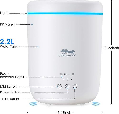 Miniatura 7 de Humidificadores de niebla fría para dormitorio con luz nocturna, humidificadores pequeños de llenado superior de 2.2L para plantas de interior,