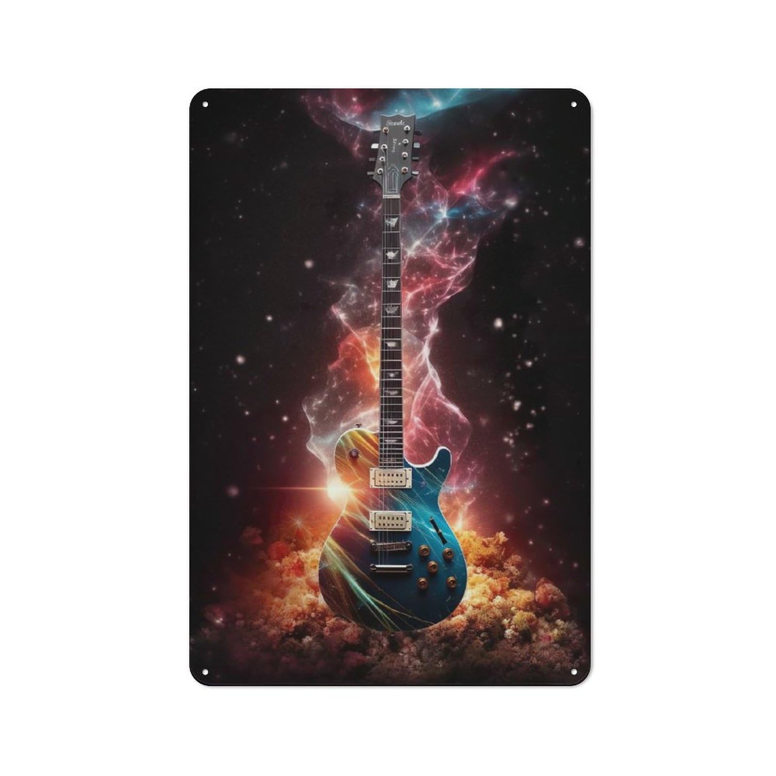 Junmoney Burning Guitar Metal Wall Sign 30X20cm Featuring For Bar Or Restaurant, For Restaurant Interior Fans
