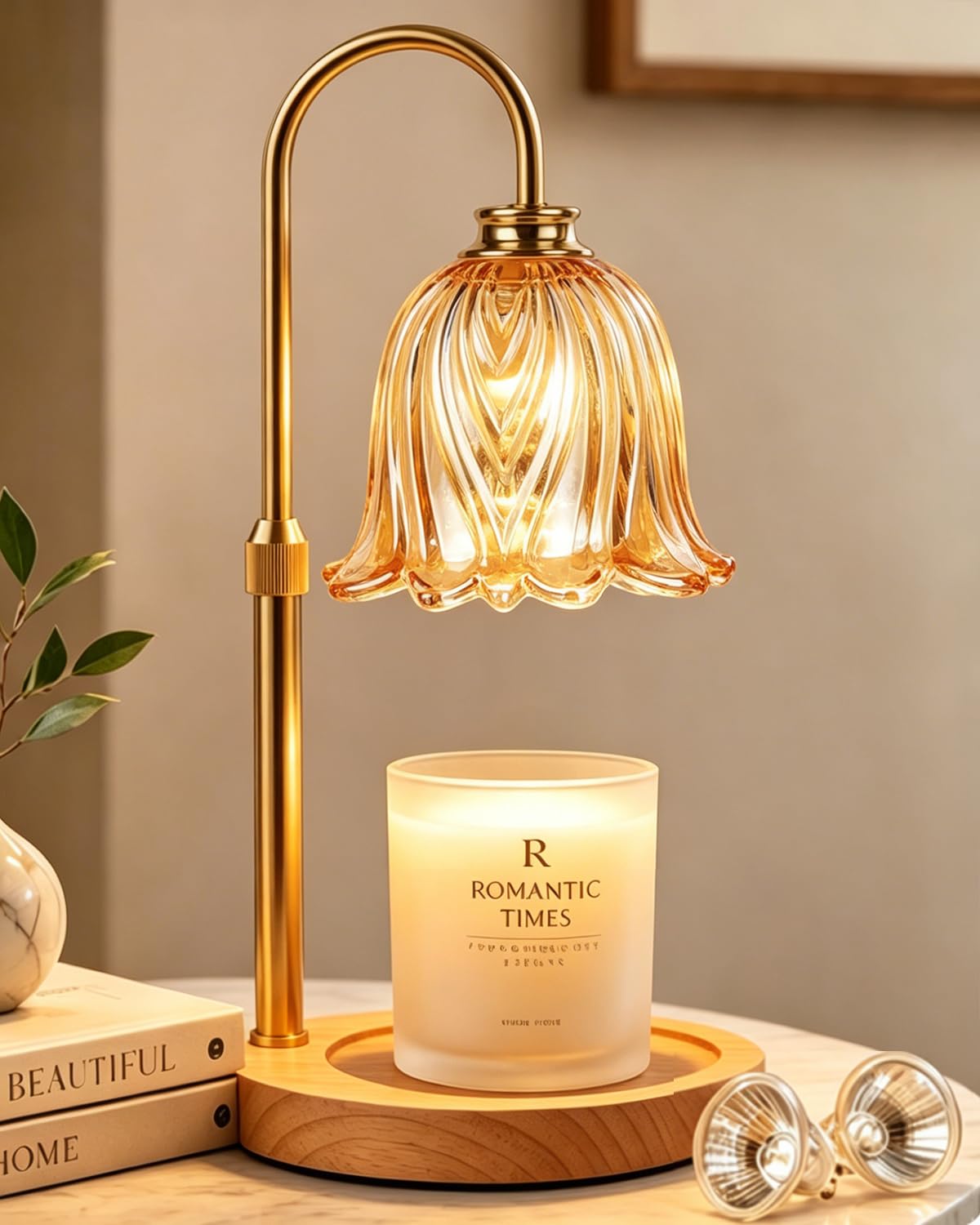 Candle Warmer Lamp with Timer & Dimmer, Modern Electric Wax Burner for Scented Wax, Adjustable Height Candle Lamp Warmer with 2 Bulbs, Perfect New Home Gifts & Housewarming Presents for Women