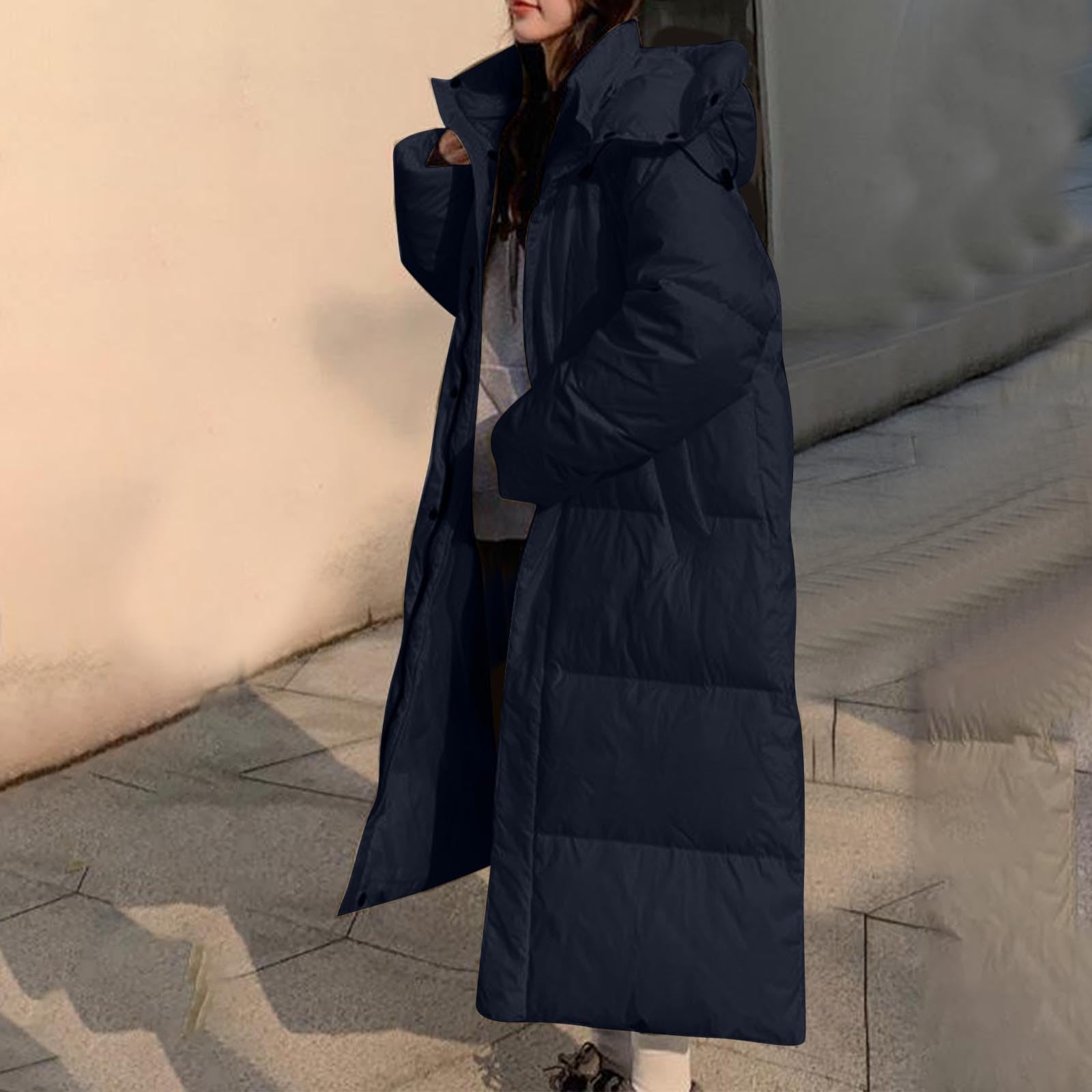 Piumino Donna 100 Grammi Ripiegabile con Zip Piumino Lungo con Cappuccio Ripiegabile Giacca Antivento in Pile Termici Elegante Giubbotto Lungo Spessa Parka Cappotto Piumini 100 Grammi Lungo Imbottito