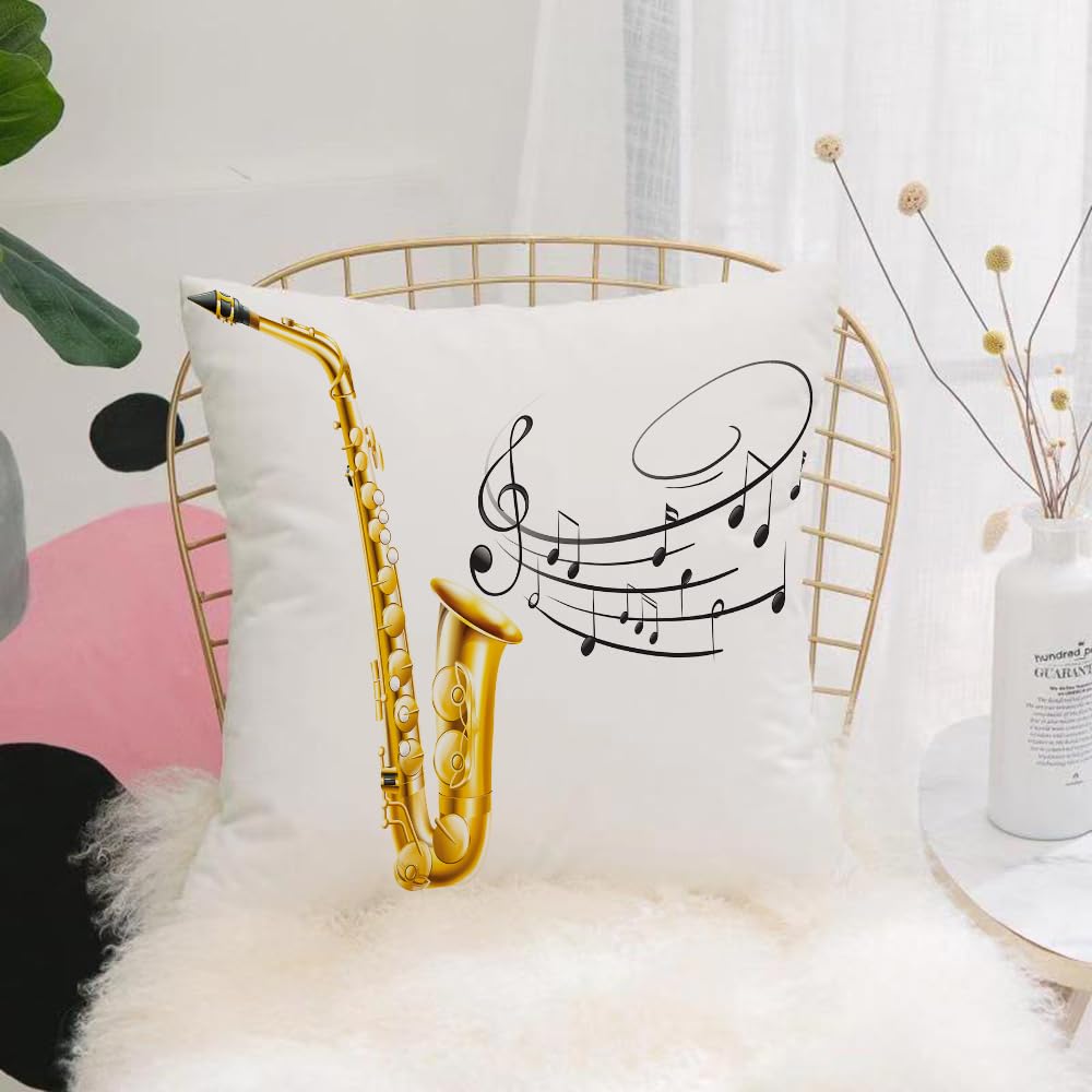 HYMSXW Cushion Cover,Throw Pillow Case Home Decorative for Living Room Bedroom Sofa Chair 20X20 Inch,classical saxophone with musical notes on a white background,Pillowcase 50X50cm
