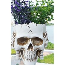 Skull Hanging Plant Pot for Home Decor Halloween Decoration, Spooky Skull Wall Planters for Indoor Outdoor, Unique Modern Gothic Skull Vase Face Flower Pot Head Planters with Drainage,White