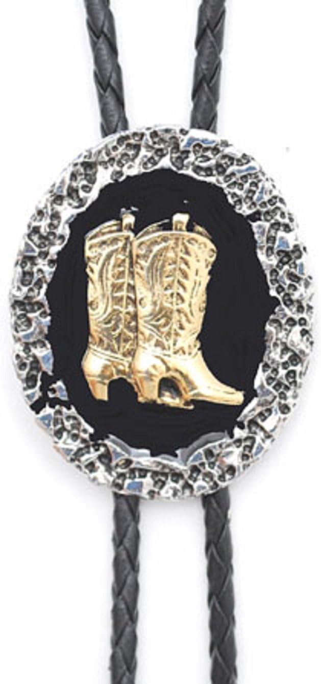 Gold Boots Bolo Tie, Black Epoxy, Silver Trim