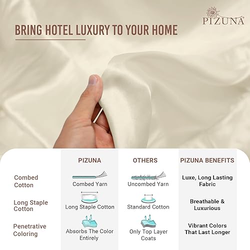 Miniatura 5 de Pizuna - Ropa de cama de 100% tejido de satén de algodón de fibra larga de 400 hilos (juegos de sábanas, juego de funda).