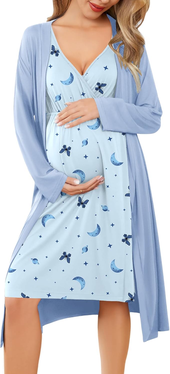  Maternity Nursing Gown and Robe Set Labor Delivery Nightgowns