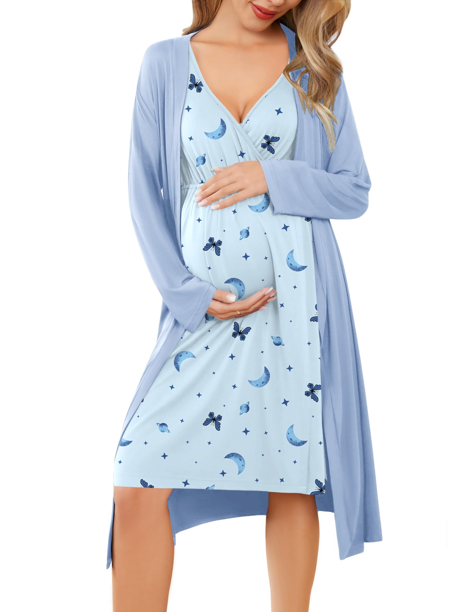 Ekouaer Maternity Nursing Gown and Robe Set Labor Delivery Nightgowns