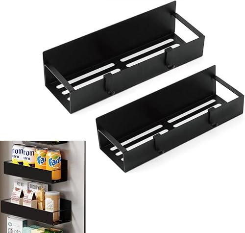 Miniatura 1 de 2 estantes magnéticos para especias con 4 ganchos extraíbles para refrigerador y cocina, estante de metal magnético fuerte, organizador de especias,