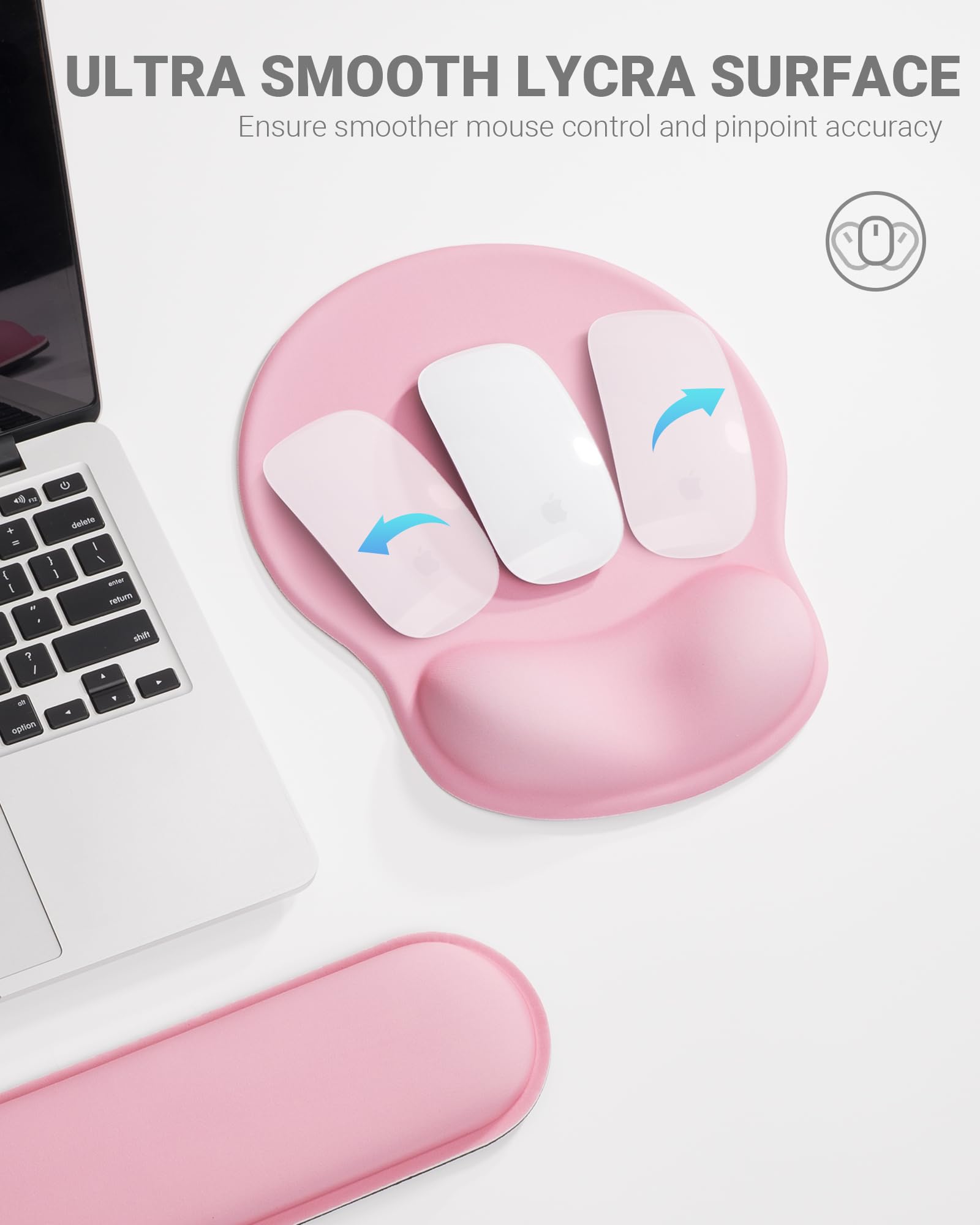 Laborio Set di tappetini per mouse ergonomici con supporto per il polso, in memory foam, per alleviare il dolore al polso, base antiscivolo (set rosa)