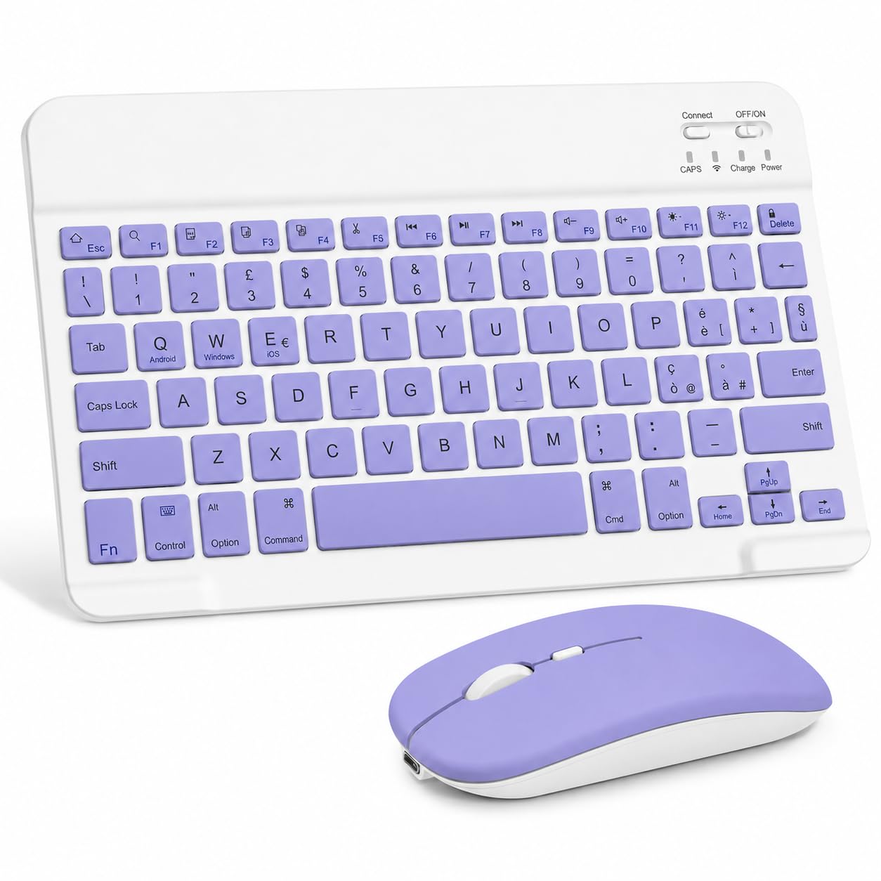 SOPPY Tastiera e Mouse Bluetooth Portatili, Mini Tastiera Ricaricabile, Tastiera Wireless per iPad/Samsung Tab/Lenovo Tab/iOS/Android/Windows, Layout Italiano (Viola)