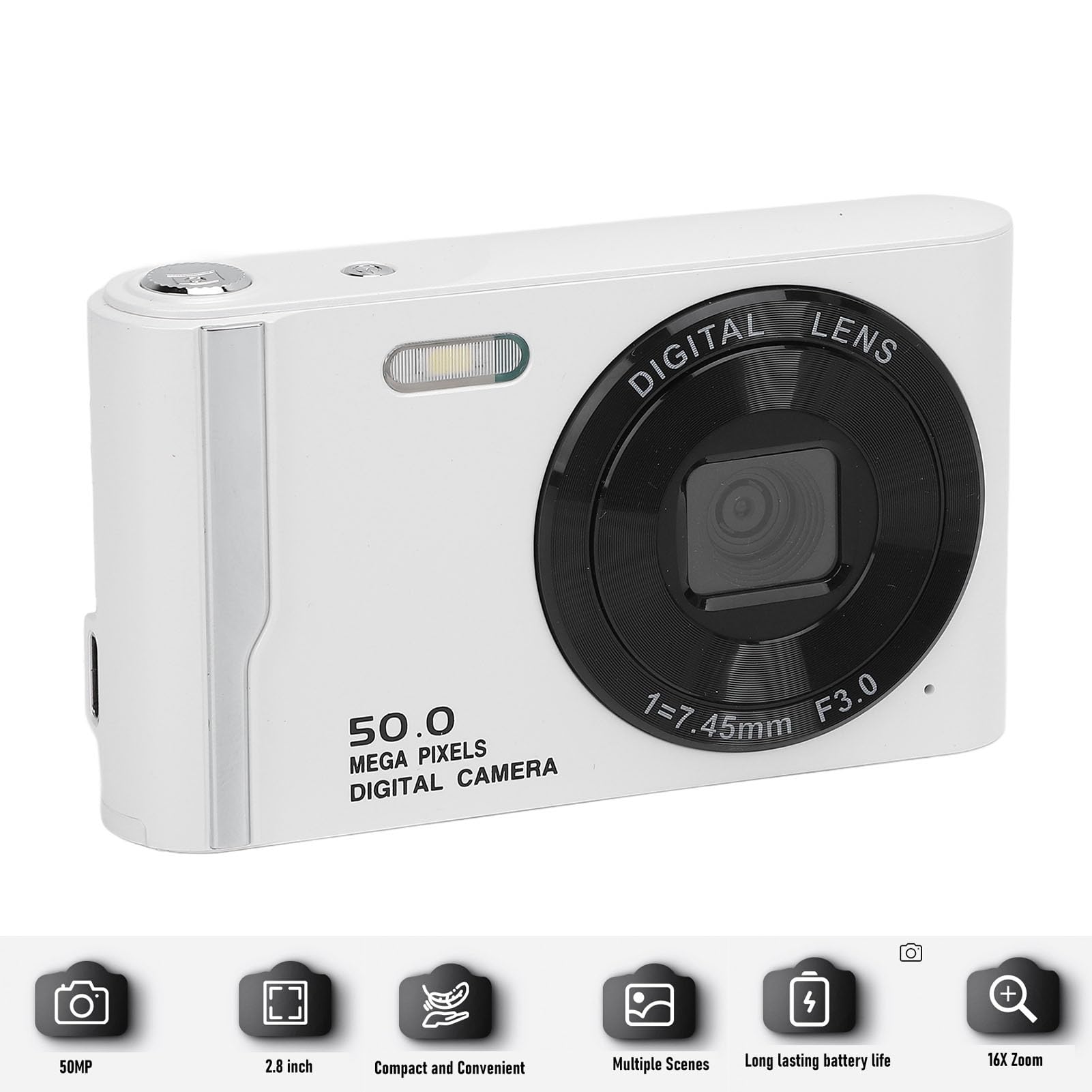 Aparat Cyfrowy 4k 50MP, 4k Kamera do Vlogowania z 2,8-calowym Ekranem LCD, 16-krotnym Zoomem Cyfrowym, Kompaktowym Aparatem Retro z funkcją Anti Shake Autofocus i lampą błyskową