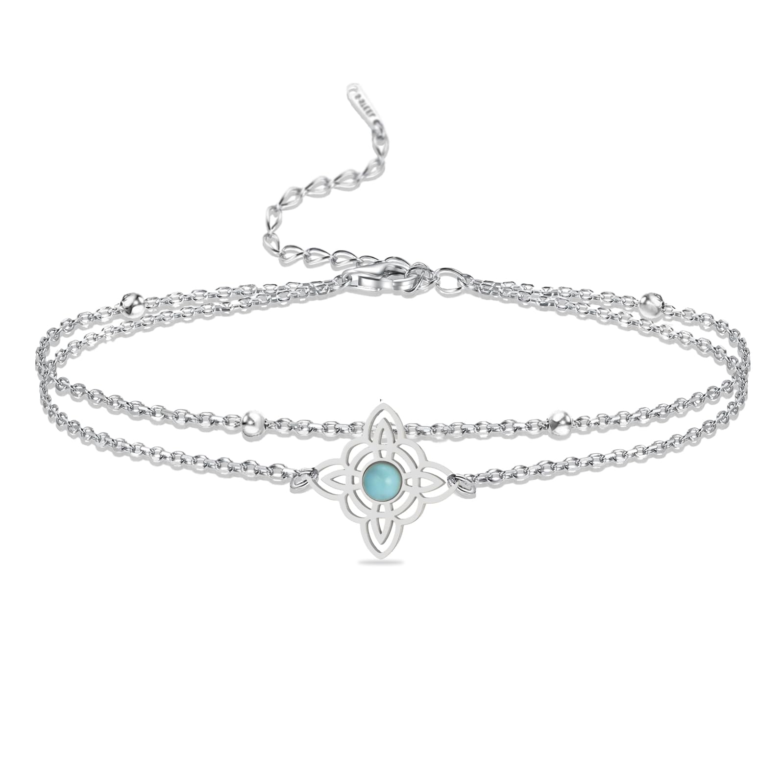 VASSAGOWitches Knot Bracelet with Turquoise Stainless Steel Magic Knot Bracelet Layered Celtic Knot Charm Bracelet for Women Wiccan Symbol Jewelry