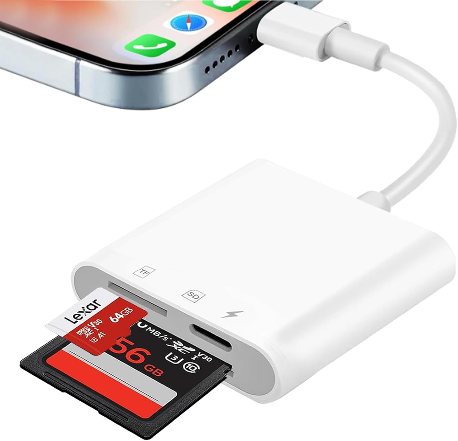 SD Card Reader for iPhone iPad with Charging Port, SD & Micro SD Dual Slots Memory Card Reader, Digital Trail Camera Memory Card Adapter to iPhone, SD Card Viewer for Photography, Plug and Play-image-22