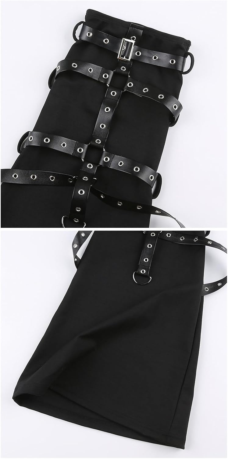 Punk Rock Flare Leg Warmers Y2k Women Long Buckle Strap Goth Grunge Emo Steampunk Rave Gothic