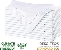 Vista 4 de Urban Villa - Servilletas de tela con orilla cosida en blanco sólido 100% algodón, servilletas absorbentes para cena (paquete de 6) de 50 x 50