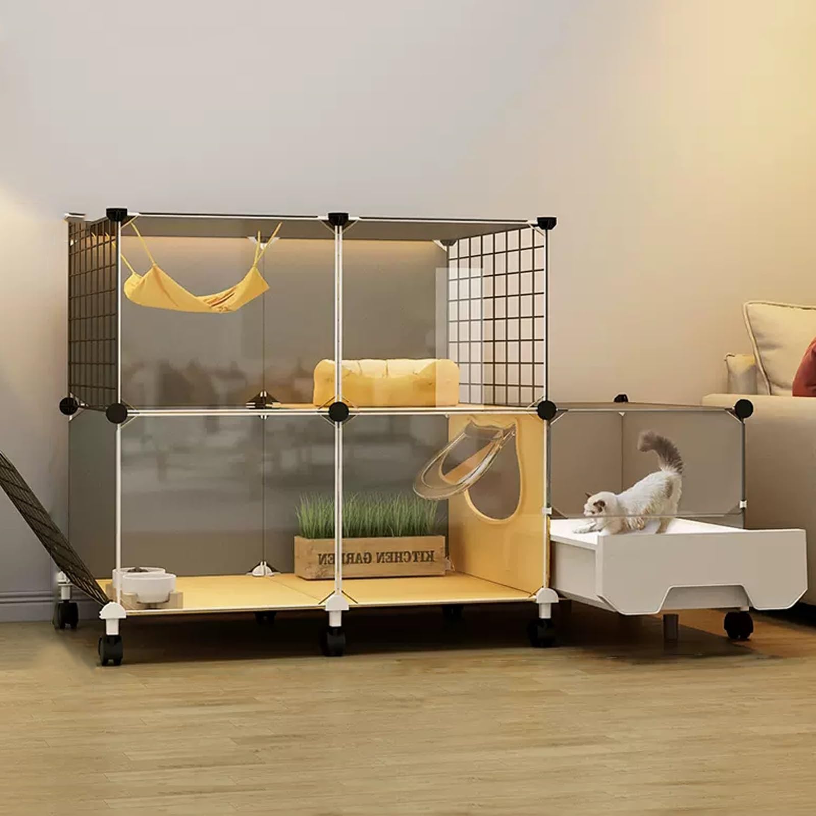 Cage pour chat avec litière et parc amovible en fil métallique pour niche petits animaux