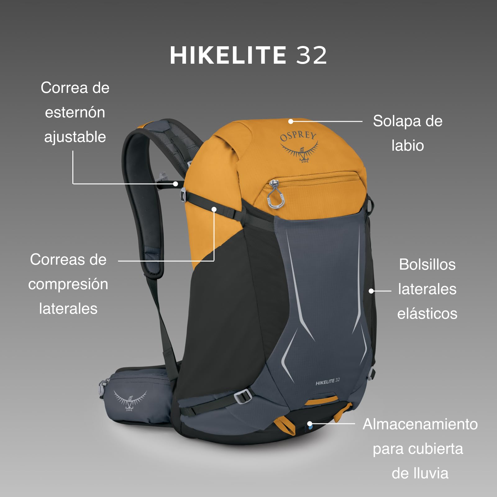 Osprey Hikelite Mochila de senderismo unisex, 32L, Graphite Purple