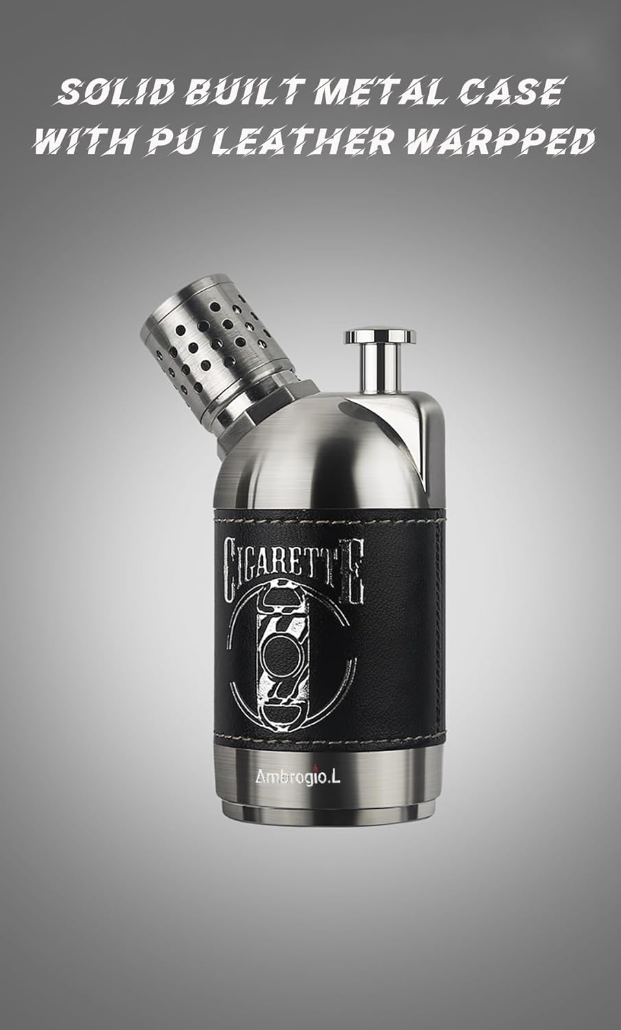 Ambrogio.L Quad Torch Lighter Leather Tabletop Refillable Butane Gas Red Flame Cigar Tobacco Lighter (Black01)