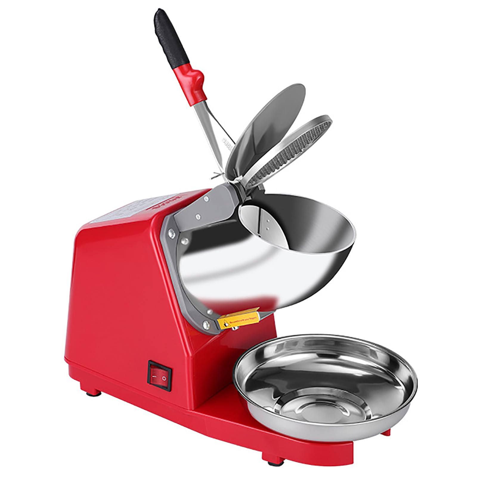Tritaghiaccio Elettrico con spegnimento Automatico di Sicurezza, Ciotola in Acciaio Inox Facile da Pulire, Ideale per ristoranti e Bar, Perfetto per preparare Bevande Fredde e Dessert. (Red)