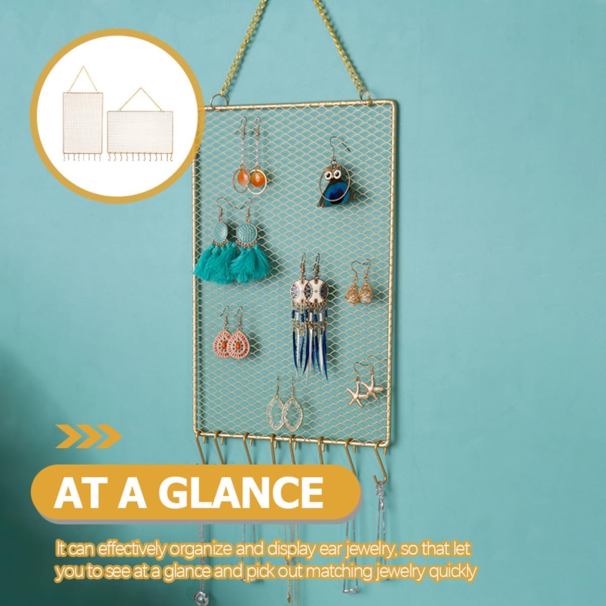 2pcs Hanging Earring Organizer Wall Jewelry Organizer Iron Jewelry Display Holder Lightweight Golden for Home Organization and Wall Decoration