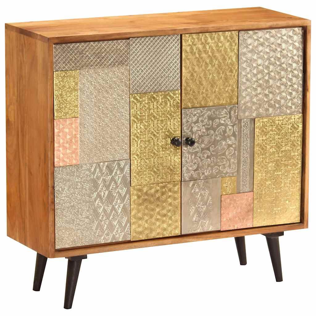 Buffet 80 x 30 x 75 cm en bois d'acacia massif avec 2 portes
