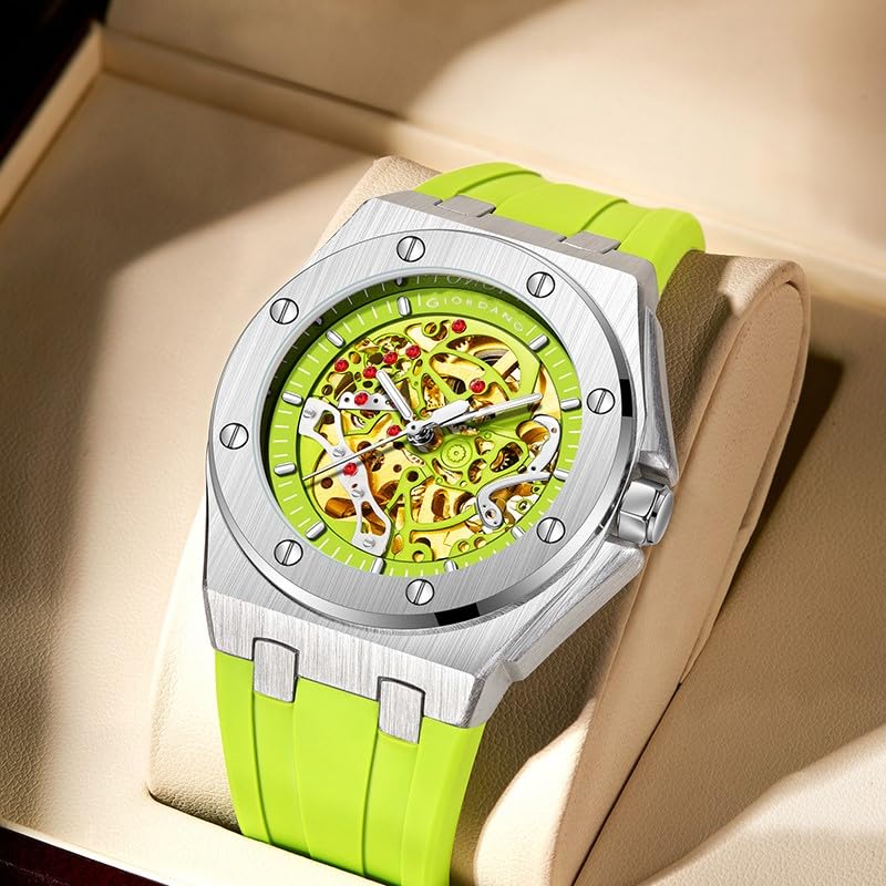 Image of Giordano Automatic Watch for Men - Mechanical Skeleton Dial,Transparent Gear Display, Silicon Strap