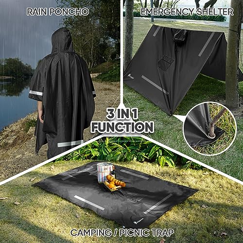 PTEROMY Hooded Rain Poncho for Adult with Pocket, Waterproof Lightweight Unisex Raincoat for Hiking Camping Emergency2