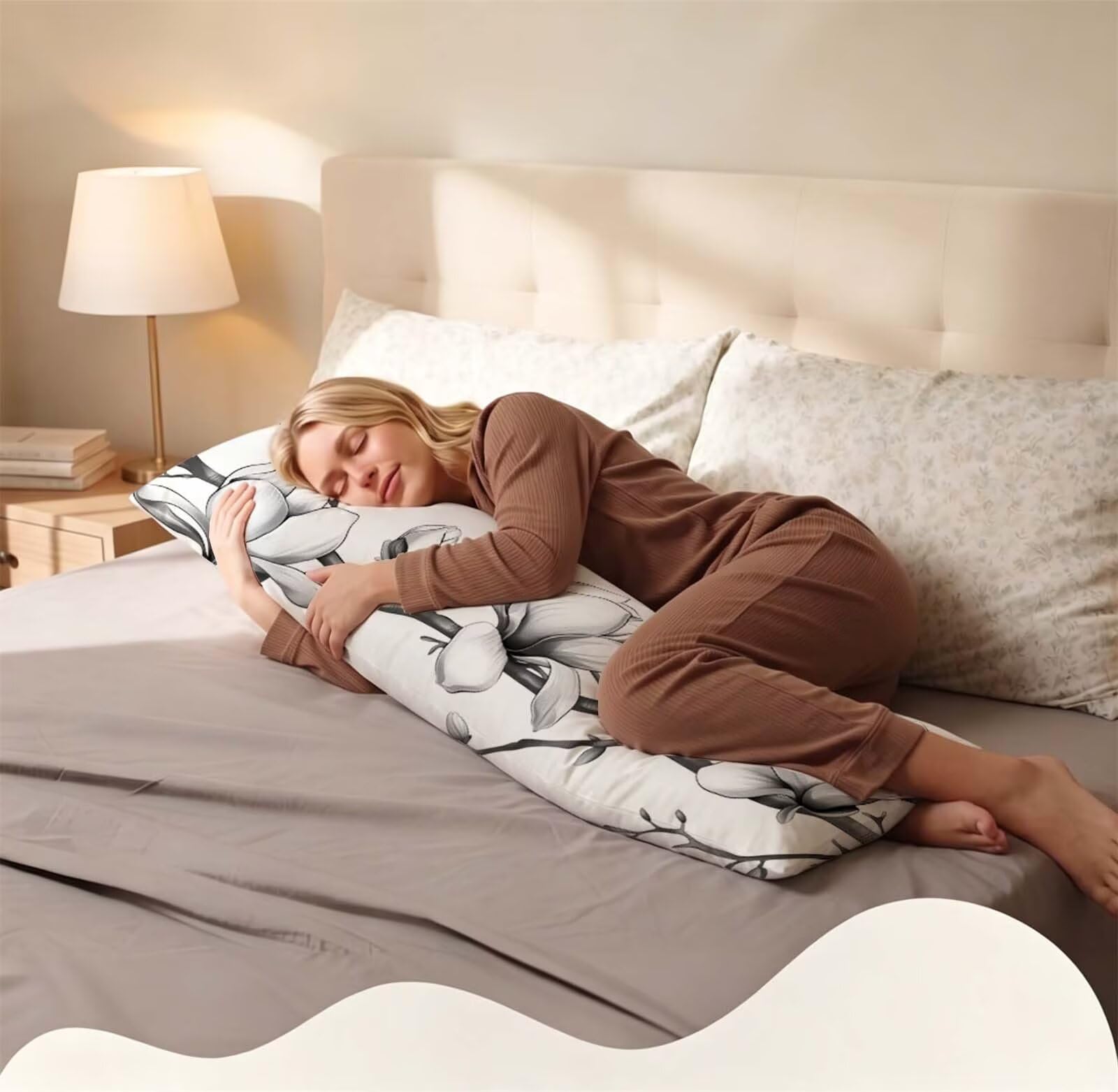 Bianco-3 Federe Cuscino Letto 55 x 160 cm, Grande Cuscini per Divano Lino, | Doppia Faccia Stampa, Arco Fodera per Cuscino Decorativa, con Cerniera, Cuscino per Dormire Sul Fianco j-8