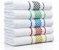 Panos de Prato de Qualidade, Kit com 5 Peças Sortidas, Branco com Xadrez Colorido, Toque Macio, Alta Absorção