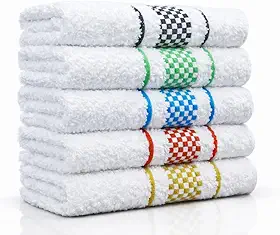 Panos de Prato de Qualidade, Kit com 5 Peças Sortidas, Branco com Xadrez Colorido, Toque Macio, Alta Absorção