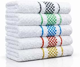 Panos de Prato de Qualidade, Kit com 5 Peças Sortidas, Branco com Xadrez Colorido, Toque Macio, Alta Absorção