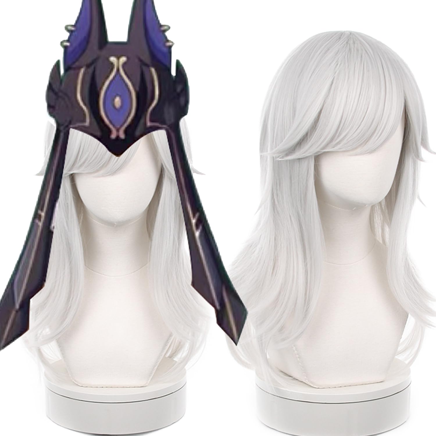 Silver White Medium Cosplay Wig Heat Resistan Synthetic Hairs for Unisex Adult Halloween Comic Con Cos Anime Party Replacement Wigs
