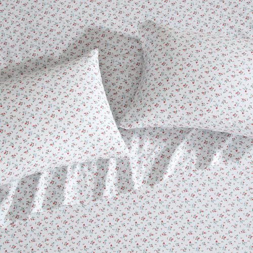 Image of Laura Ashley - Full Size Sheet Set, Crisp & Lightweight Cotton Percale Bedding with Fitted Sheet and Pillowcases, Floral Room Decor, Deep Pocket, College Dorm Room Essentials (Aylesmore Ditsy Red)