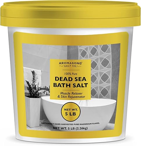 Aromasong Sales del Mar Muerto para remojar  5 libras. Sal de baño de grano fino en cubo