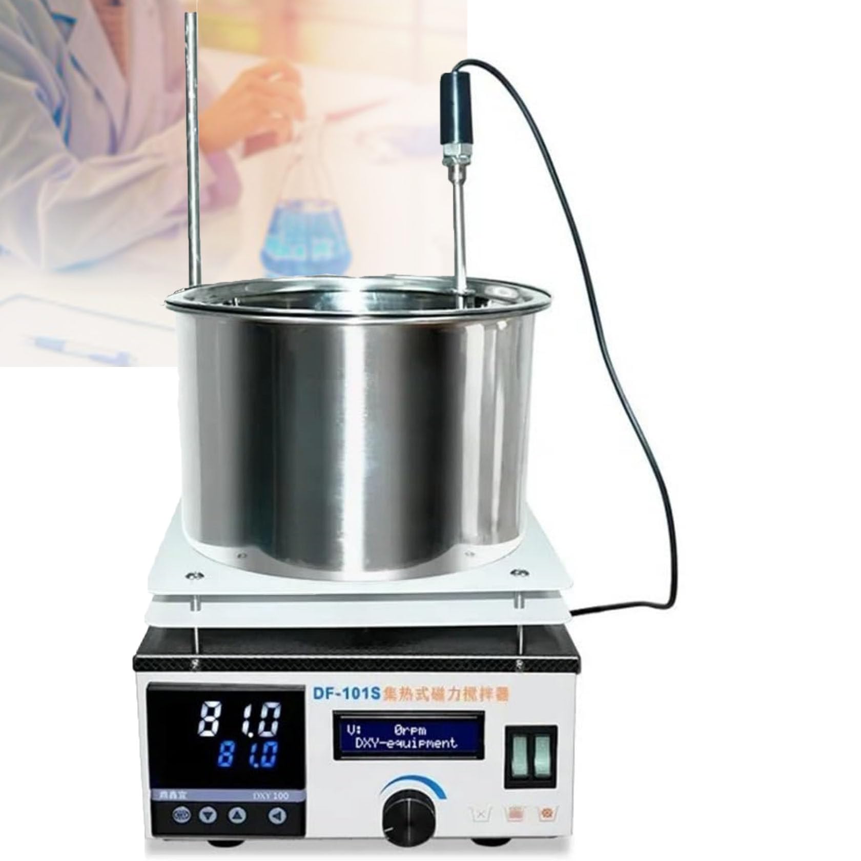 Agitador magnético de calefacción con pantalla digital, capacidad de 5 litros, ajuste de velocidad de 2450 rpm, temperatura máxima de 300 °C, temporizador de 999 minutos para equipos de laboratorio de
