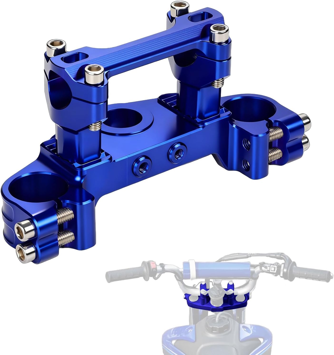 Triple Clamp with Risers Set for TTR 110 TTR110E TTR 110E 2008-2025, CNC Machined Aluminum Alloy | Handlebar Riser | Hard-Anodized | Direct Fit | Easy Installation Blue