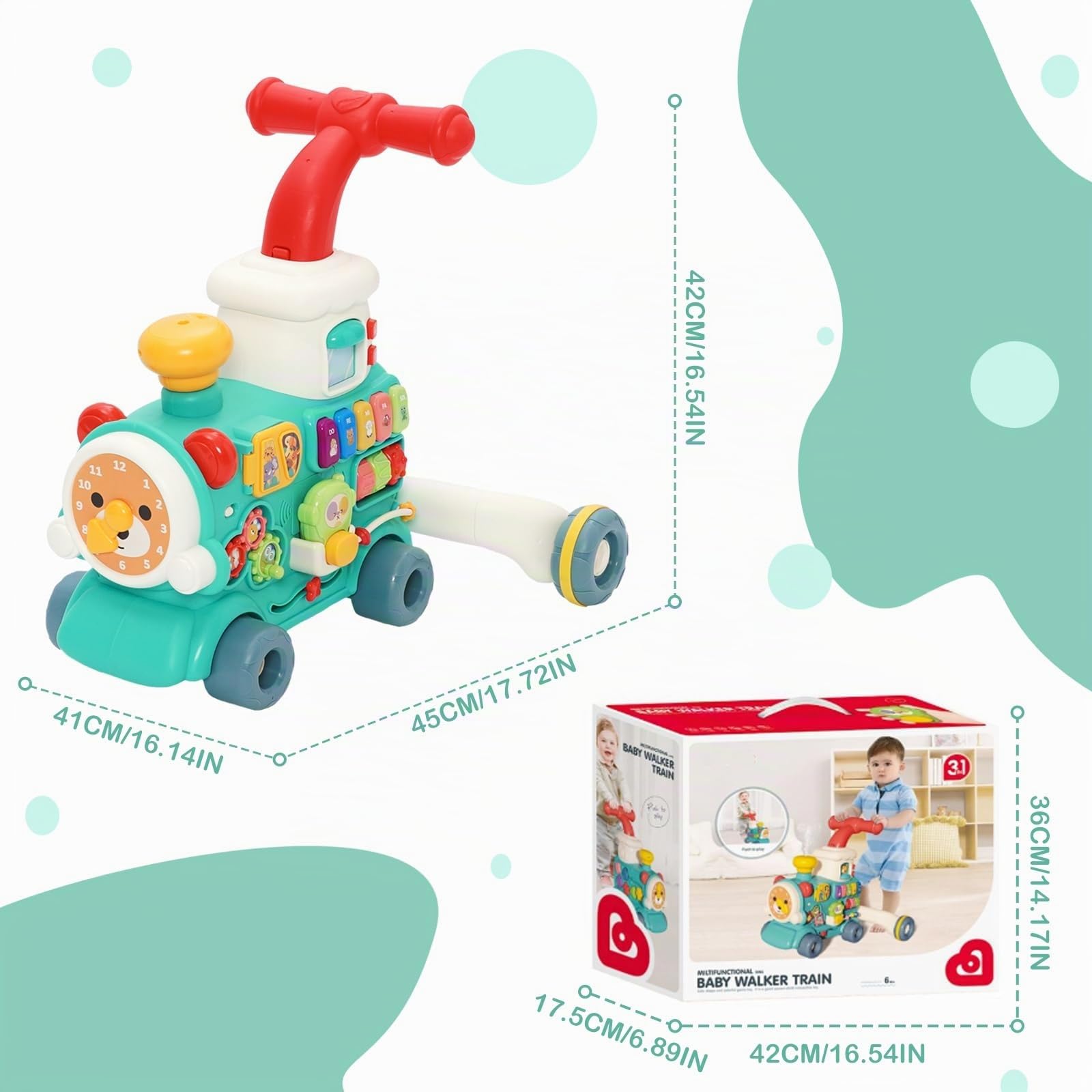 Girello per Bambini 3 in 1, Carrello Primi Passi con 10+ Gioco Educative, Luci & Musica, Effetto Nebbia, Velocità Regolabili, Centro Attività Montessori, Regalo per Ragazzi e Ragazze 6+ Mesi