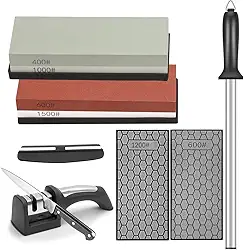 Conjunto para afiar facas, Conjunto de 6 Peças, Chaira Diamantada, Amolador de Facas, Pedra de Amolar Facas 400/1000 E 600/1500, Kit de Amolar Afiar Premium em Mármore para Afiação E Polimento