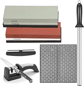 Conjunto para afiar facas, Conjunto de 6 Peças, Chaira Diamantada, Amolador de Facas, Pedra de Amolar Facas 400/1000 E 600/1500, Kit de Amolar Afiar Premium em Mármore para Afiação E Polimento