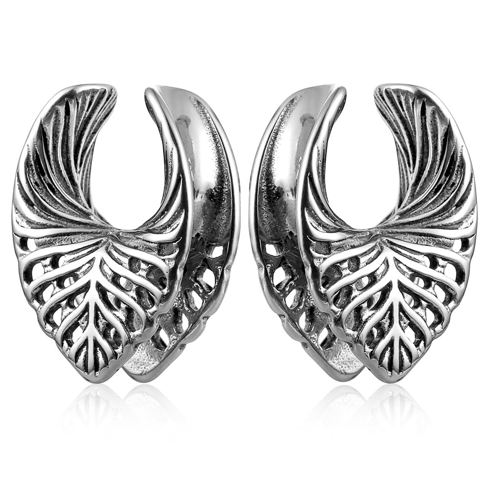 MOQIKAKA 2PCS 0G-1" Saddle Plug Gauges - Saddle Tunnels for Stretched Ears, Hypoallergenic 316 Stainless Steel Hollow Leaf Plugs Tunels Gauuges for